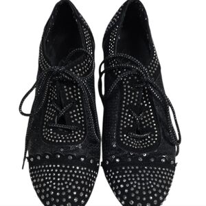 Bolaro Rio Summer Black Sequin & Crystal Studded Oxford Lace Up Shoes